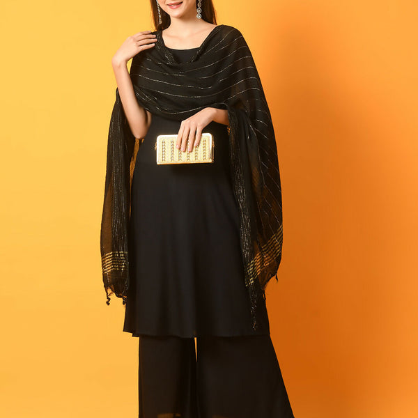 Myshka Women's Black Solid Anarkali Party Kurta Set With Dupatta - Distacart