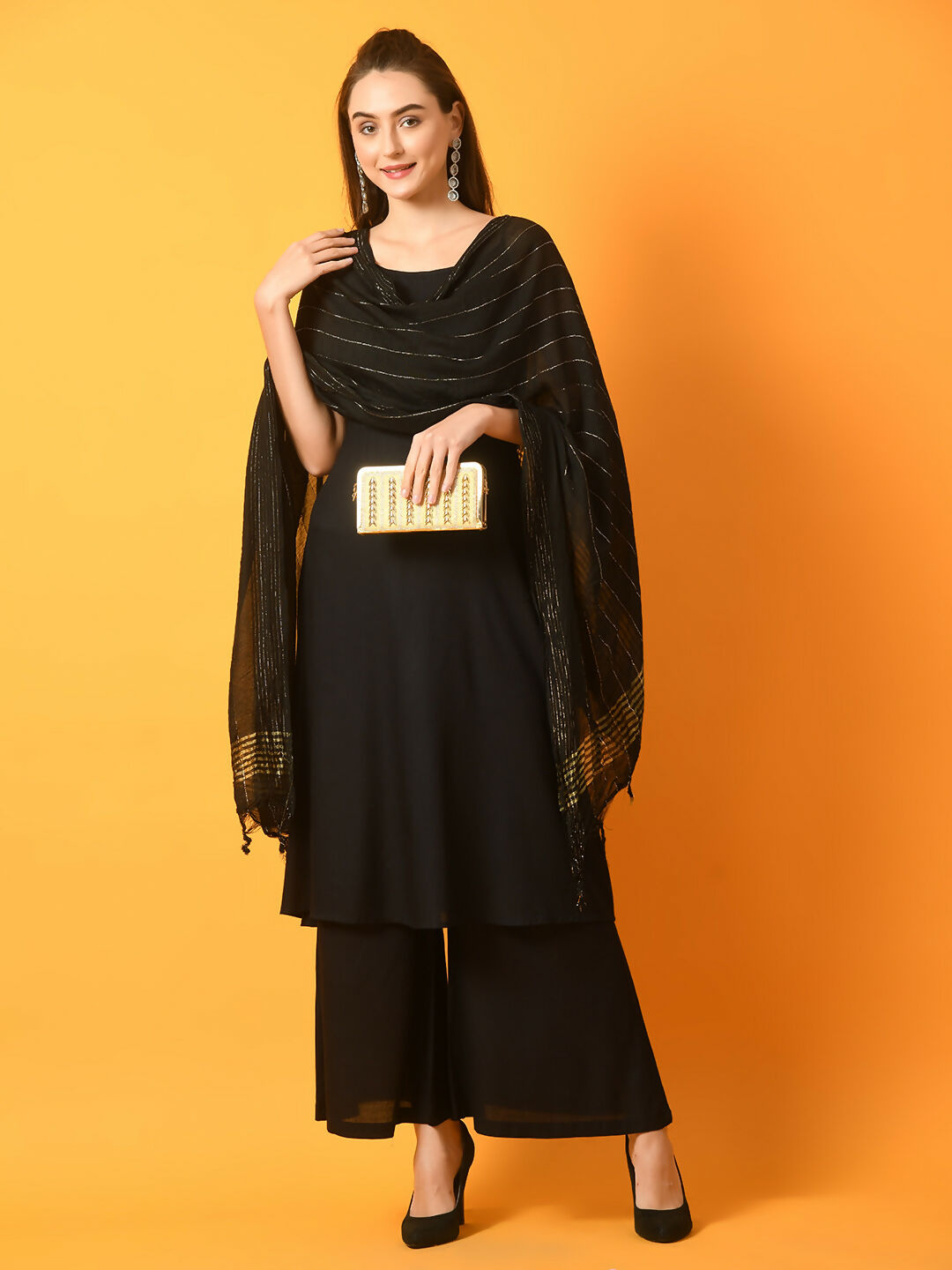 Myshka Women's Black Solid Anarkali Party Kurta Set With Dupatta - Distacart