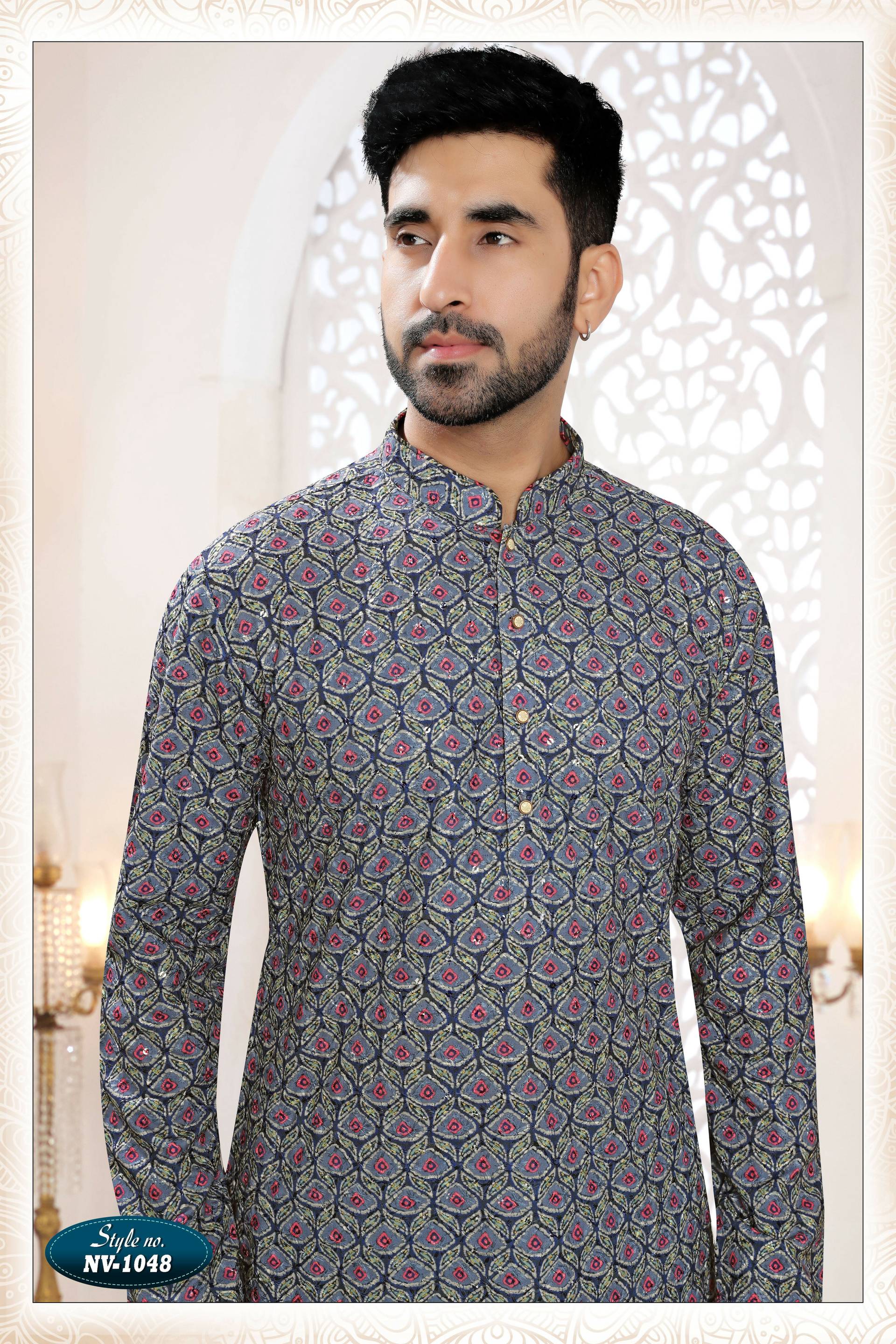 Joban Fashion Men's Blue Straight Rayon Thread And Sequence Embroidery All Over Kurta Set - Distacart