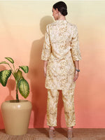 Thumbnail for Ode by House of Pataudi Women Printed Regular Linen Kurta with Trousers - Distacart