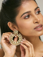 Thumbnail for Nuyug 22K Gold-Plated Kundan Studded & Pearl Beaded Floral Chandbali Earrings