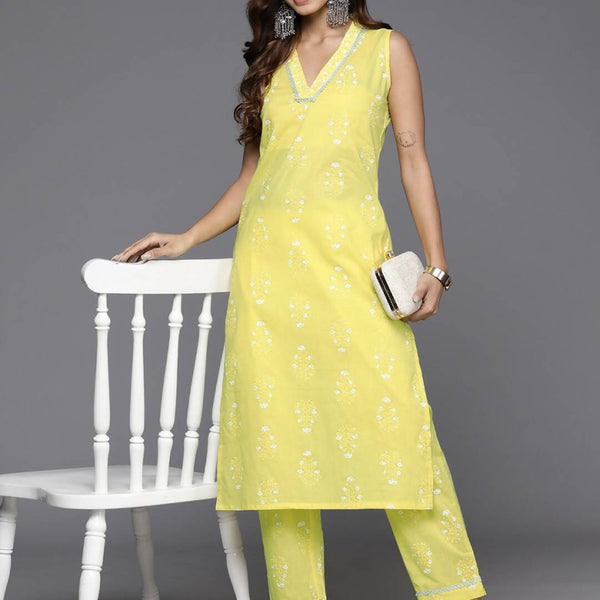 Ahalyaa Women's Traditional wear Kurta Set - Yellow - Distacart