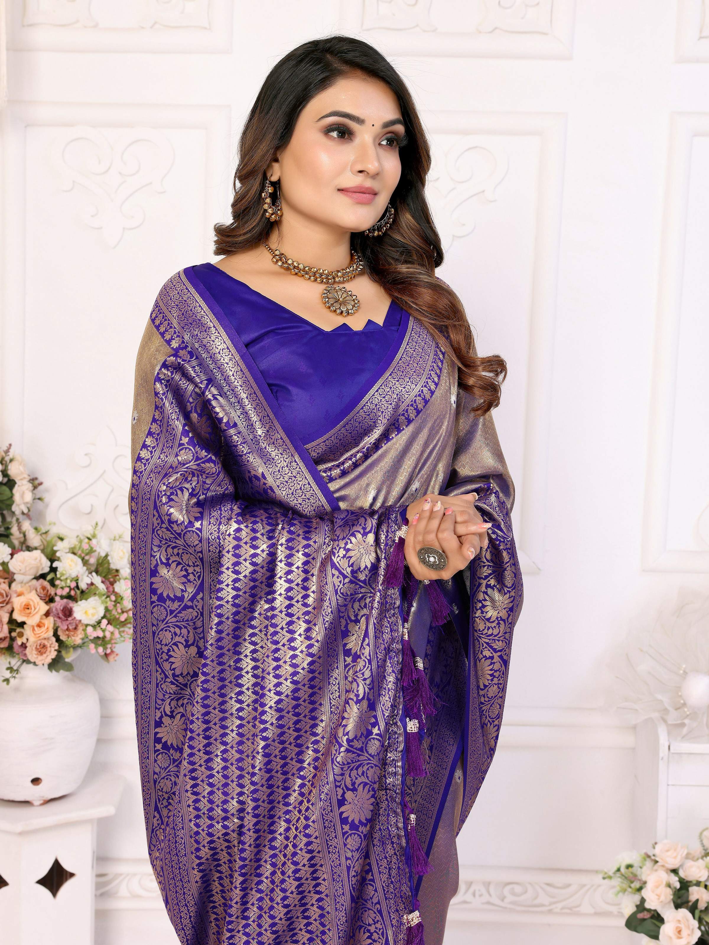 Aastha Fashion Royal Blue Tissue Silk Weaving Saree - Distacart
