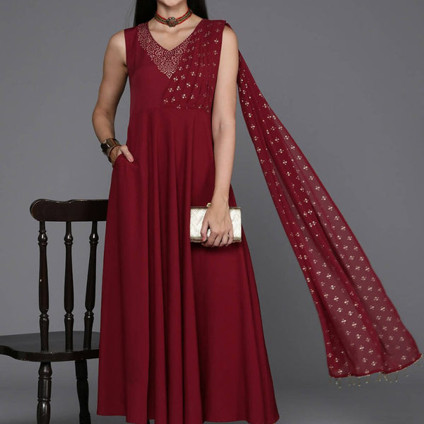 Ahalyaa Women's Traditional wear Ethnic Dress - Maroon - Distacart