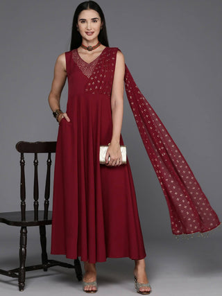 Ahalyaa Women's Traditional wear Ethnic Dress - Maroon - Distacart