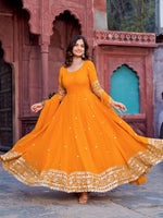 Thumbnail for The52 Women's Beautiful Faux Georgette Fabric Embroidery Work Flared Anarkali Pant and Dupatta Set - Distacart
