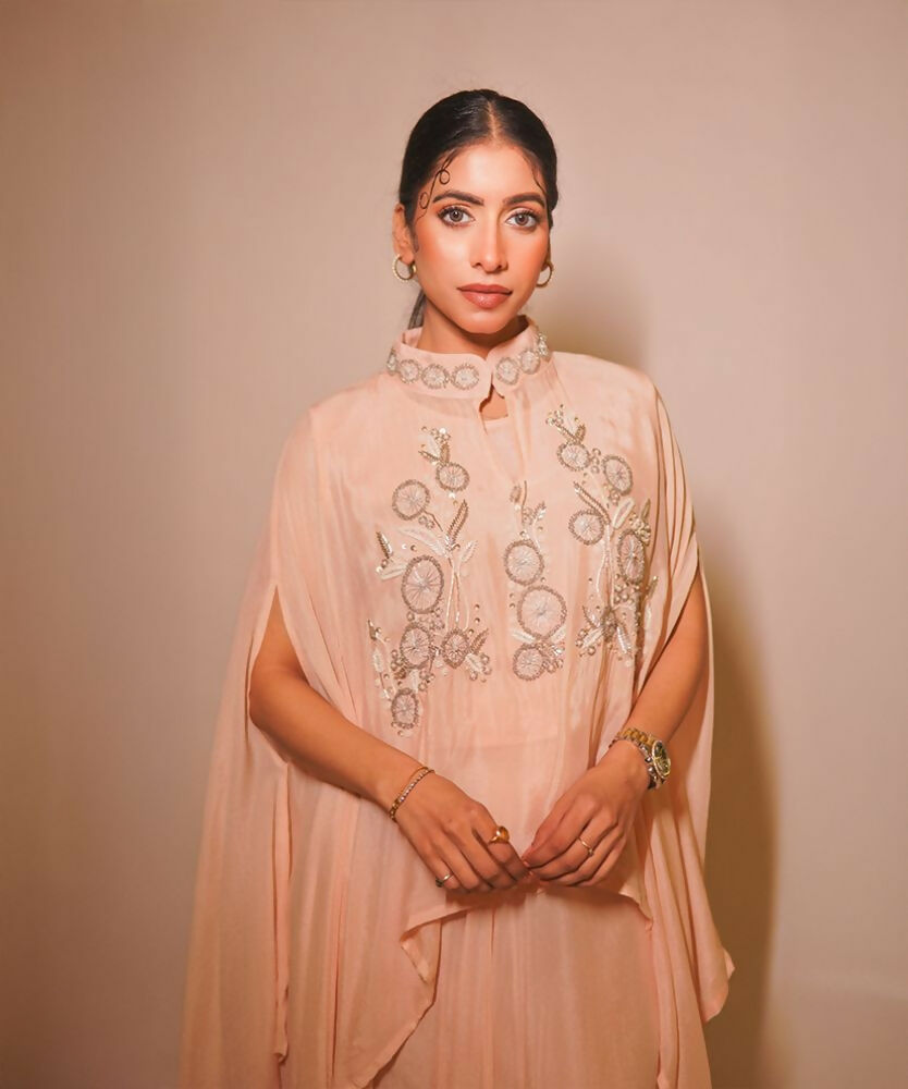 Timaraa Peach Aura Hand-Embellished Georgette Co-Ord Set - Dista