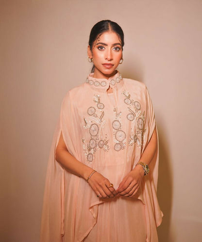 Timaraa Peach Aura Hand-Embellished Georgette Co-Ord Set - Dista
