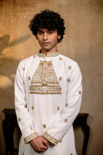 Thumbnail for Falling Raw Silk White Devalaya Kurta By Hilo Design