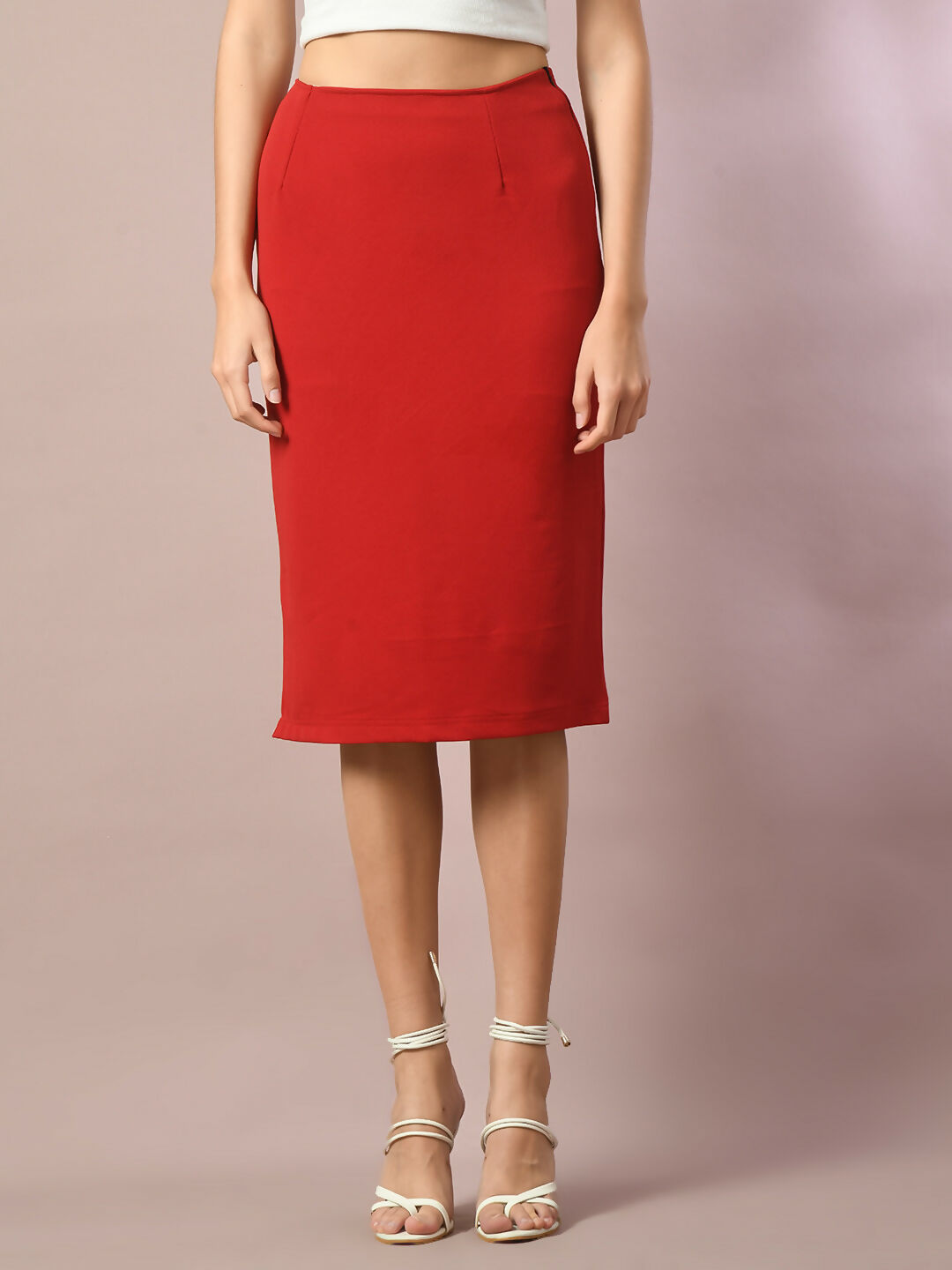 Myshka Women's Red Solid Knee Length Party Embellished Skirts - Distacart