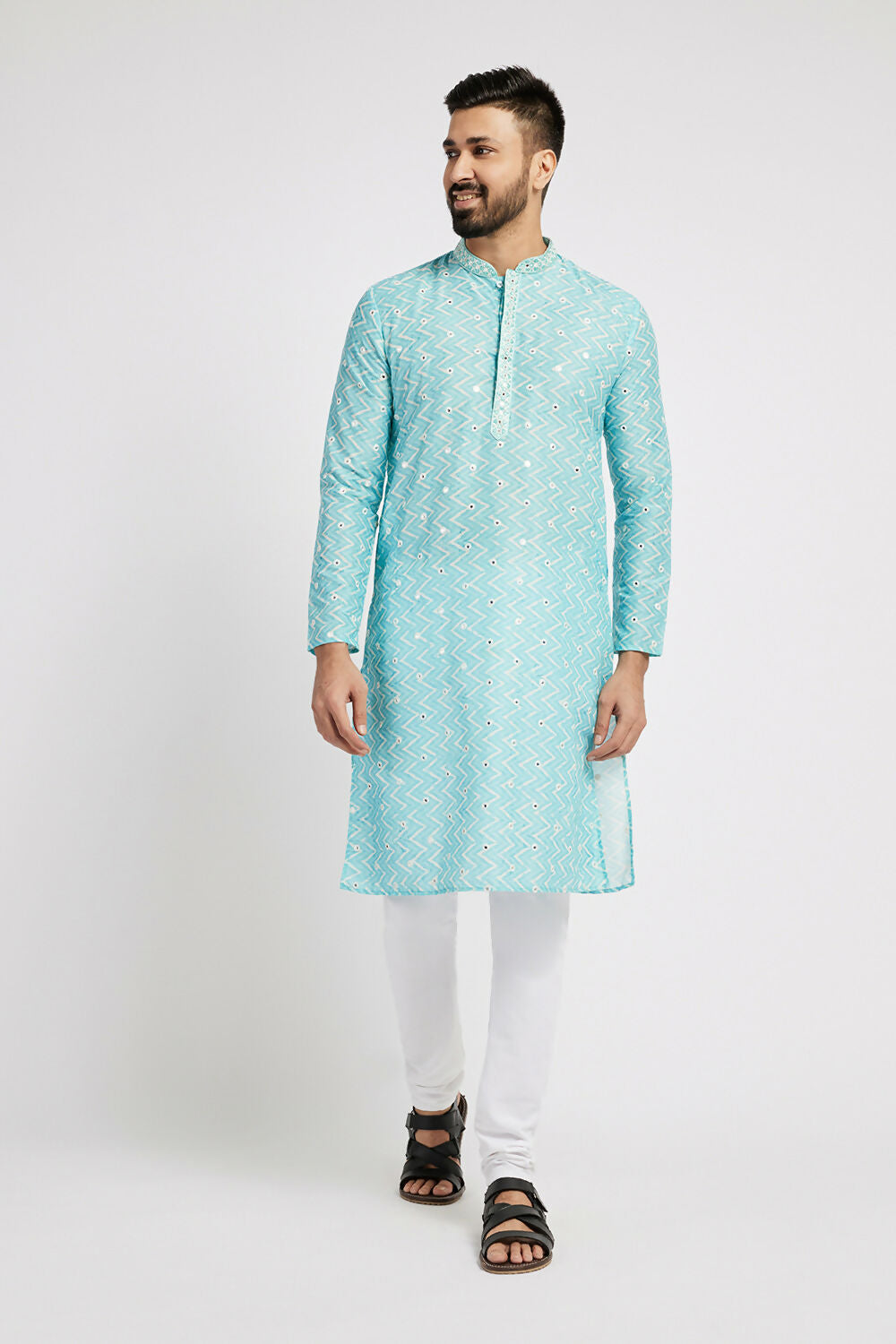 Ethnic India Blue Men's Kurta Embellished Polyester - Distacart