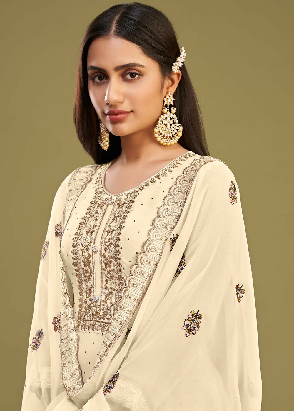 Off White Swarovski Work & Embroidered Eid Wear Salwar Suit - Emponline - Distacart