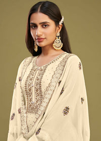 Thumbnail for Off White Swarovski Work & Embroidered Eid Wear Salwar Suit - Emponline - Distacart
