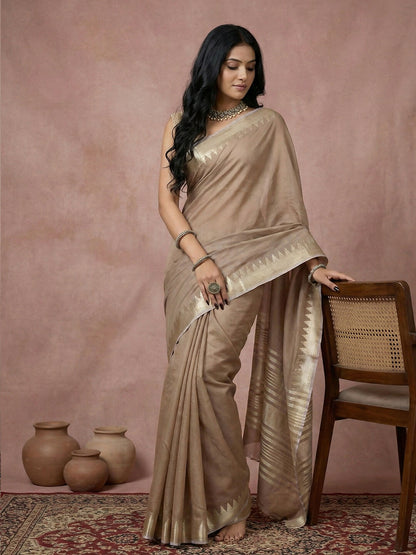 Shree Shyam Fashion Beige Cotton Saree - Distacart