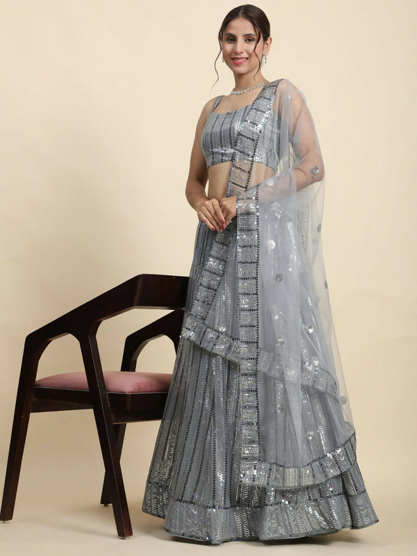 Jyoti Fashion Classy Grey Faux Georgette 3MM & 7MM Sequins Embroidery Lehenga Choli with Dupatta - Distacart
