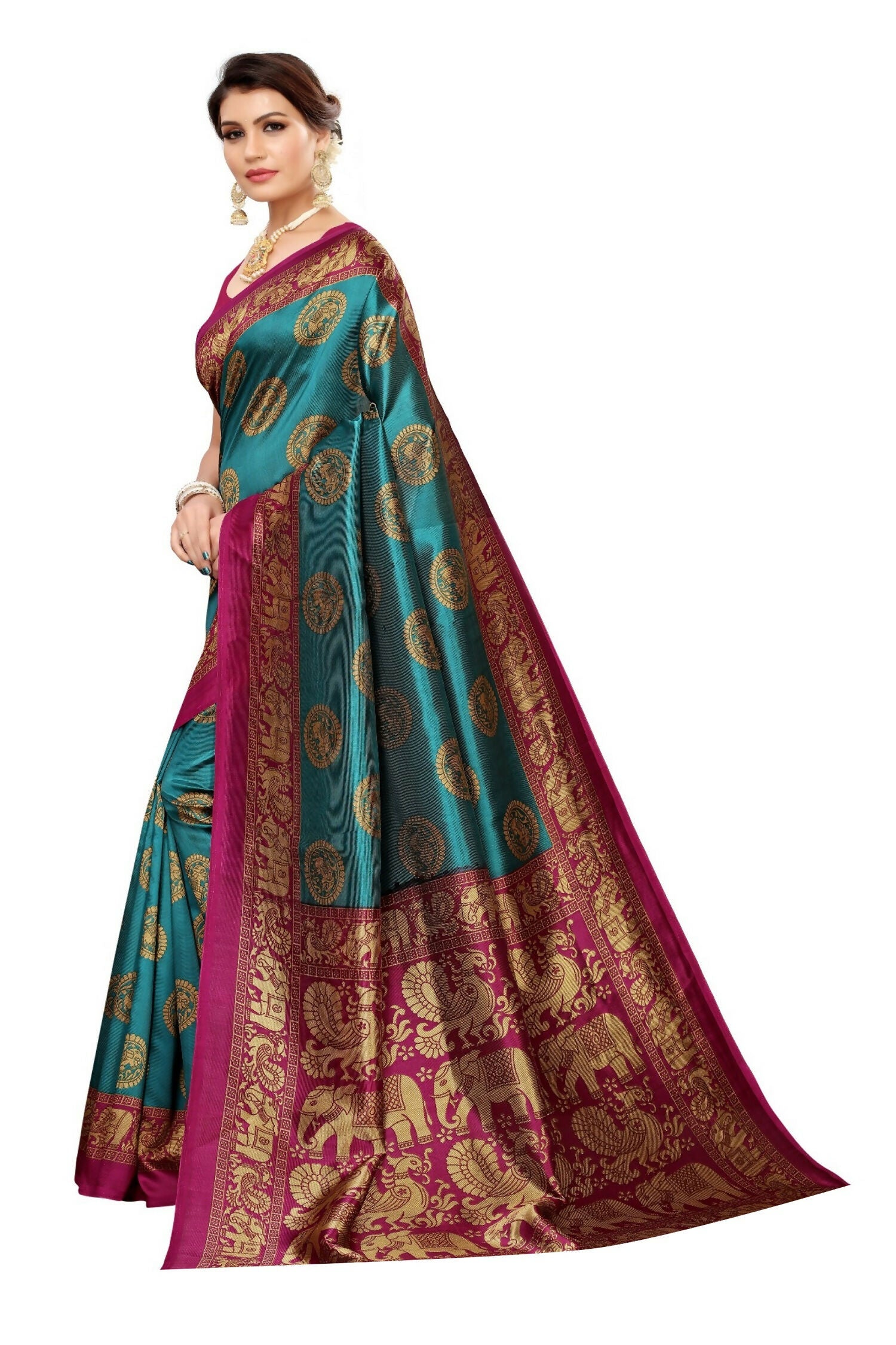 Vamika rama & wine Printed Art Silk Saree - Distacart