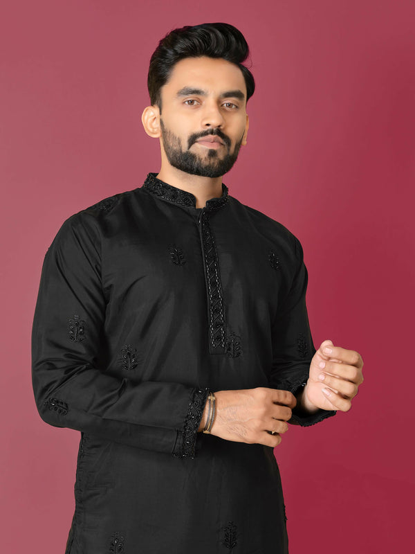 Black Color Men's Kurta Pajama Set by Infinity Export - Distacart
