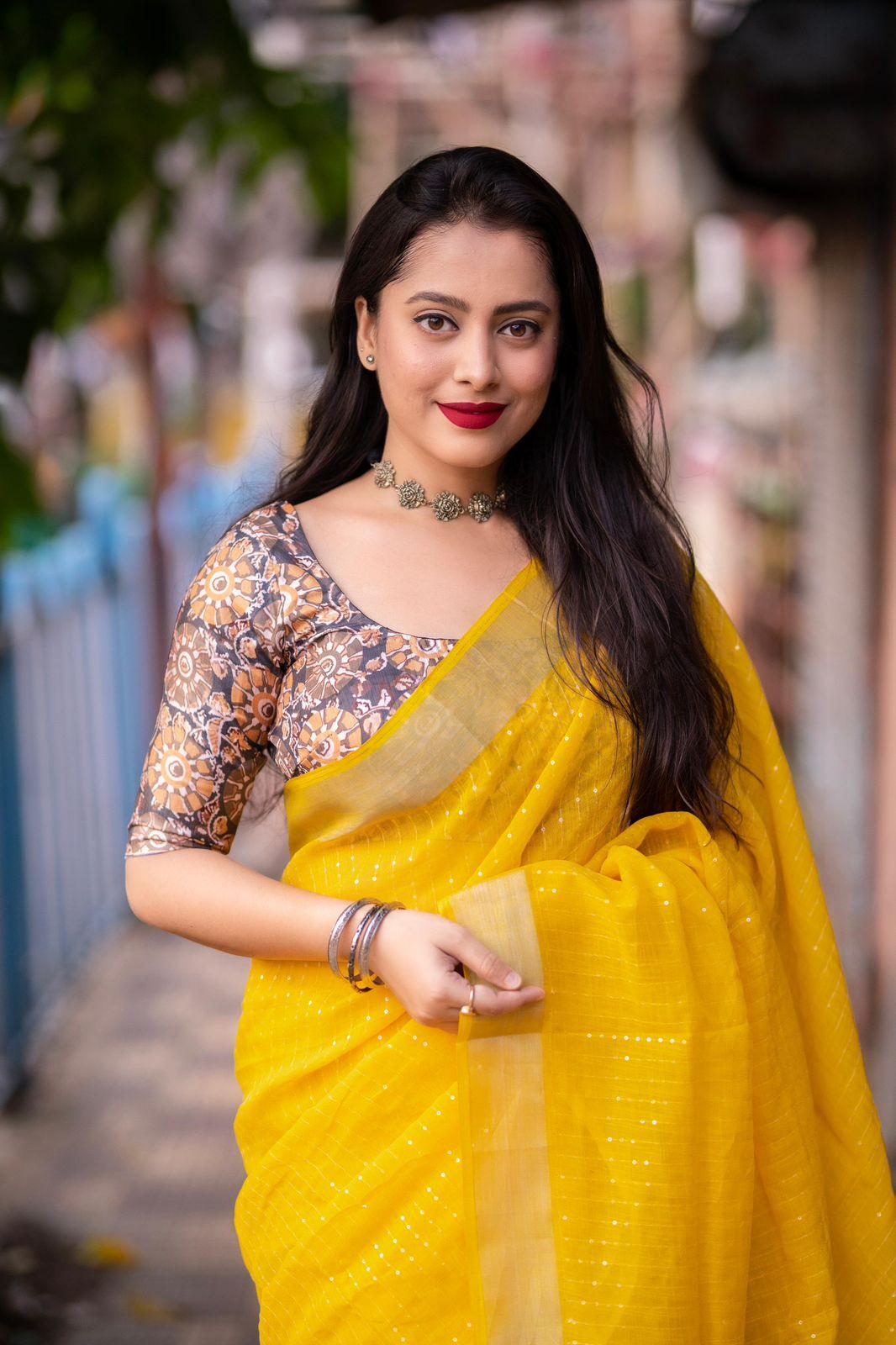 Mustard Linen Sequence Saree with Unstitched Blouse - Hiral Fashion - Distacart