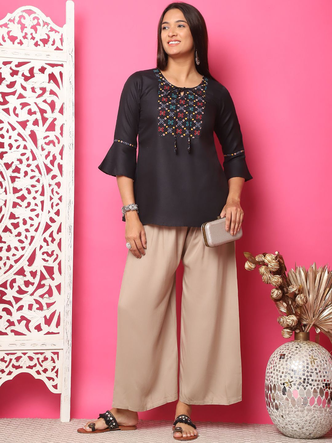 TAG 7 Women Flared Ethnic Palazzos