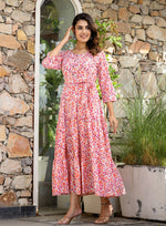 Thumbnail for Kaajh Women's Orange Ethnic Floral Hand Block Print Cotton Dress - Distacart