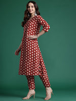 Thumbnail for Indo Era Women Printed Pleated Pure Cotton Kurta with Trousers