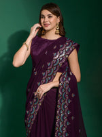 Thumbnail for Anouk Purple & Blue Embellished Sequinned Saree - Distacart