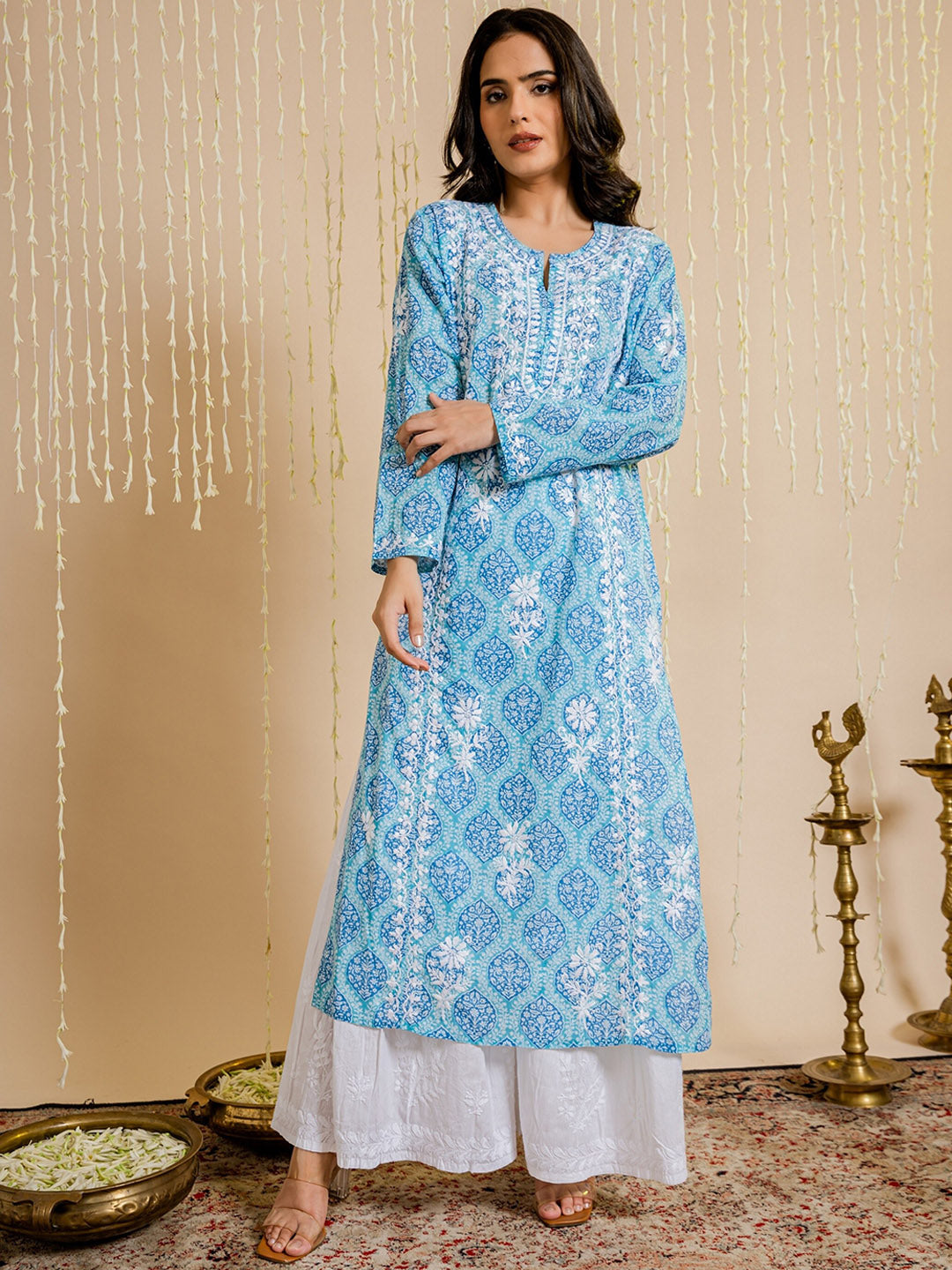 HOUSE OF KARI Ethnic Motifs Printed Cotton Panelled Chikankari Kurta - Distacart