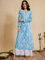 Thumbnail for HOUSE OF KARI Ethnic Motifs Printed Cotton Panelled Chikankari Kurta - Distacart