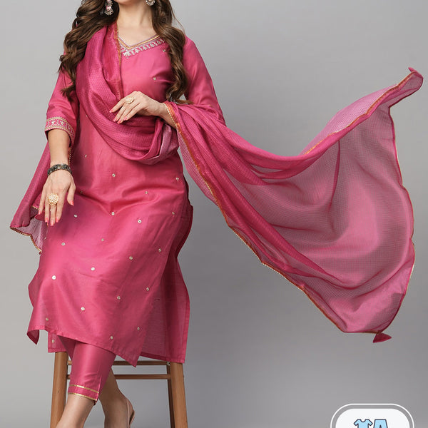 Kalini Ethnic Motifs Embroidered Sequinned Kurta With Trousers & Dupatta - Distacart