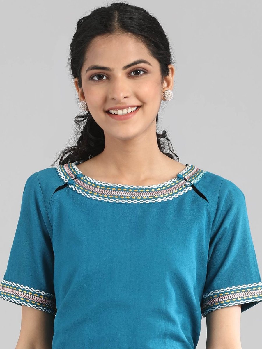 AURELIA Women Blue Solid A-Line Dress - Distacart