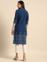 Thumbnail for Anouk Women Mandarin Collar Bandhani Printed Indigo Kurta