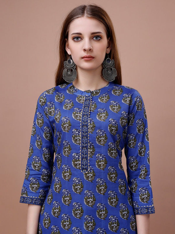 Ode by House of Pataudi Floral Printed Pure Cotton Kurta With Trousers & Dupatta - Distacart