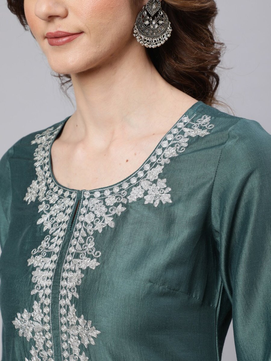 Aks Floral Yoke Design Thread Work Silk Kurta - Distacart