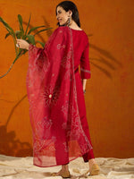 Thumbnail for Anouk Floral Embroidered Regular Beads & Stones Straight Kurta With Trousers & Dupatta