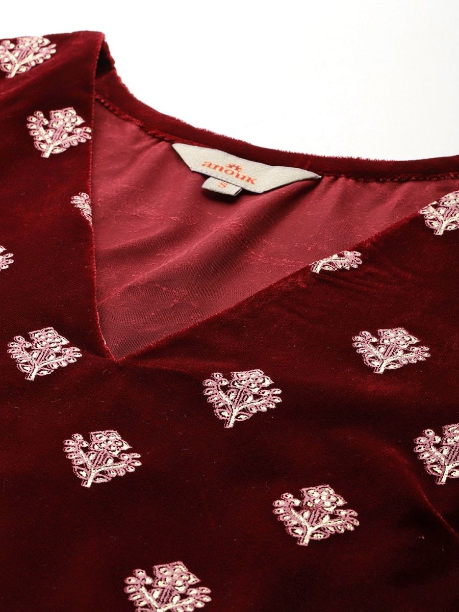 Anouk Tyohaar Collection Velvet Finish Printed Kurta with Sharara & Dupatta - Distacart