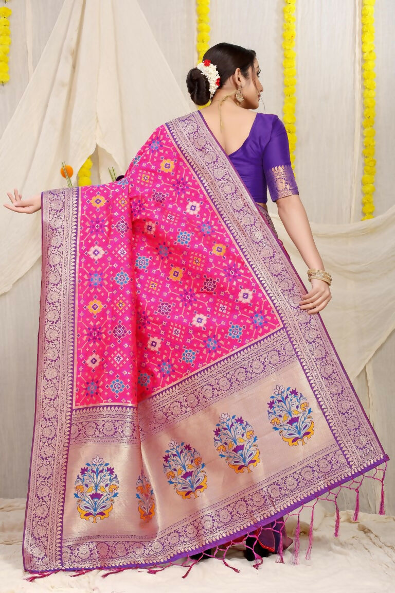 Jyoti Fashion Women's Rani Pink Patola Silk Zari Woven Saree with Blouse - Distacart