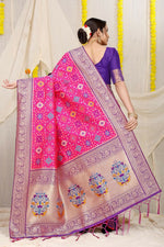 Thumbnail for Jyoti Fashion Women's Rani Pink Patola Silk Zari Woven Saree with Blouse - Distacart