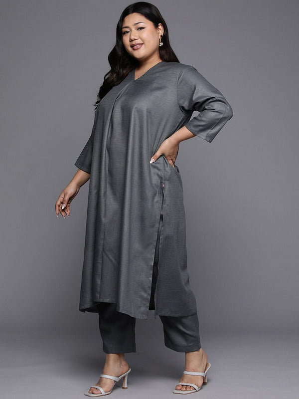 Sztori Long Sleeves V-Neck Cotton Regular Kurta with Trousers - Distacart