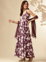 Thumbnail for Anouk Floral Printed Square Neck Sleeveless Pure Cotton Anarkali Kurta