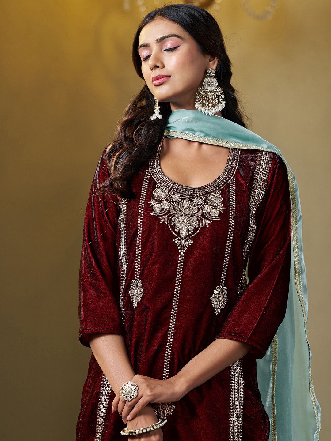 Sangria Embroidered Kurta & Trouser With Dupatta - Distacart