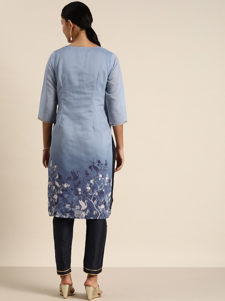 All About You Women Blue Floral Printed Kurta with Trousers - Distacart