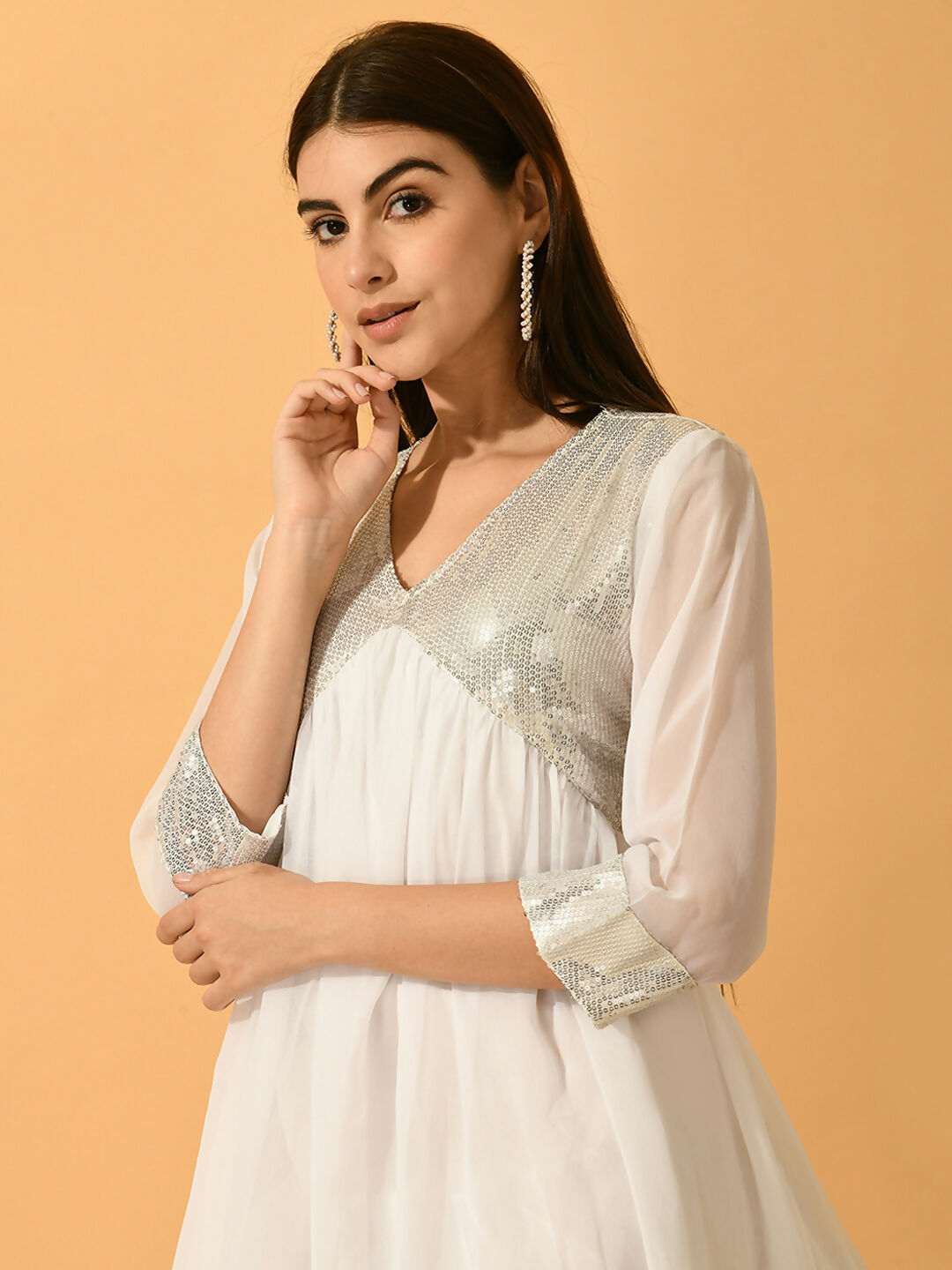 Myshka Women's White Fit and Flare Party Dress - Distacart