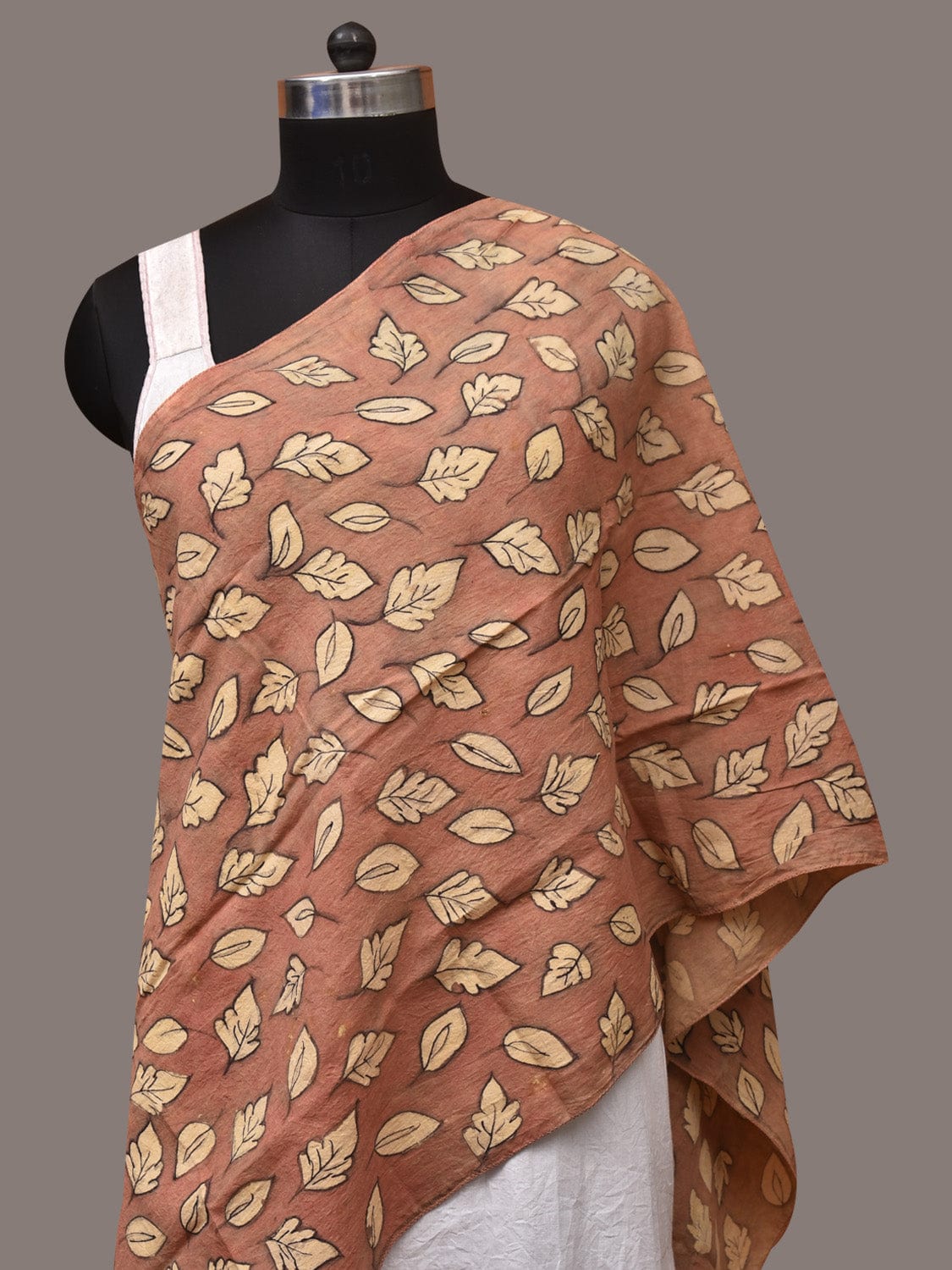 Fawn Kalamkari Hand Painted Sico Stole with Leaves Design - Global Threads - Distacart