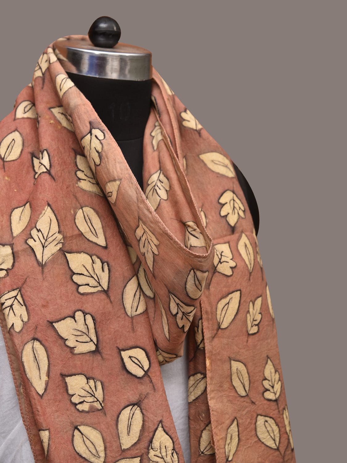 Fawn Kalamkari Hand Painted Sico Stole with Leaves Design - Global Threads - Distacart