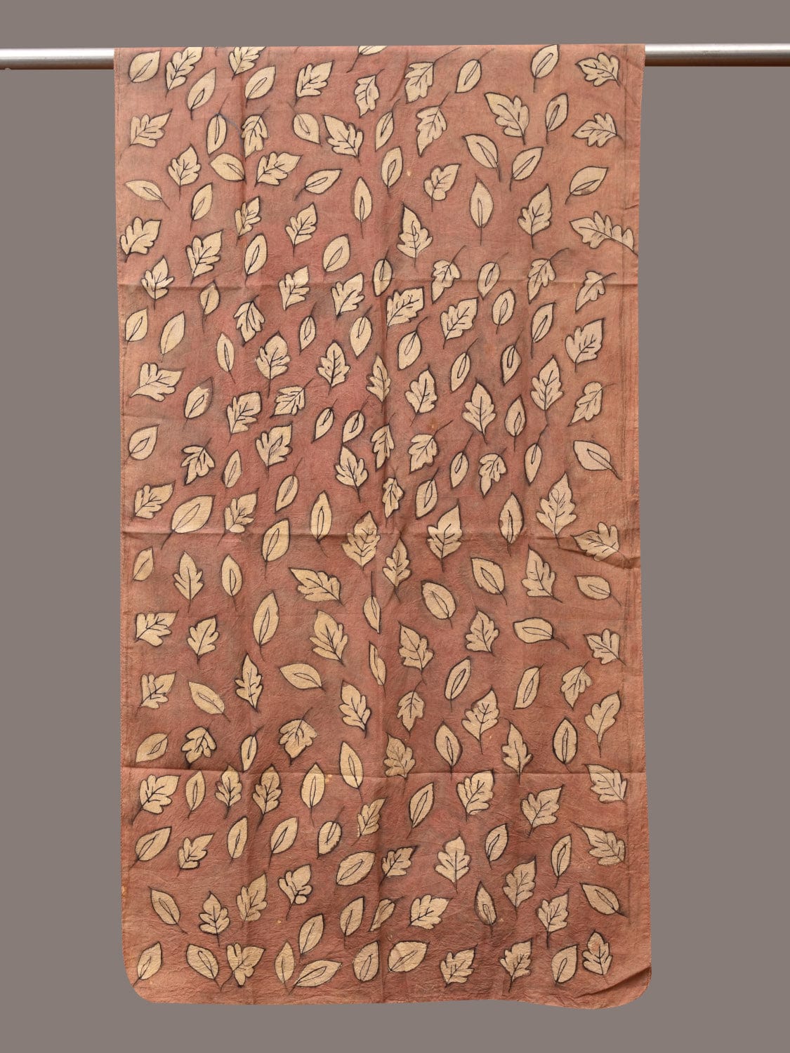 Fawn Kalamkari Hand Painted Sico Stole with Leaves Design - Global Threads - Distacart