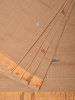 Thumbnail for Fawn Khadi Cotton Handloom Saree with Plants Pallu Design - Global Threads - Distacart