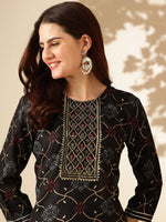 Thumbnail for Anouk Black Ethnic Motifs Printed Regular Straight Kurta with Trousers