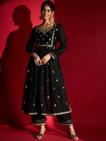 Thumbnail for Kalini Ethnic Motifs Embroidered Thread Work Flared A-Line Kurta With Trousers