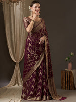 Thumbnail for Anouk Purple & Gold-Toned Woven Design Zari Pure Georgette Kanjeevaram Saree - Distacart