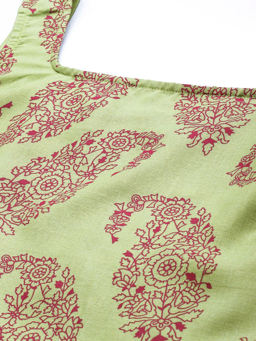 Ode by House of Pataudi Women Green & Fuchsia Paisley Printed Straight Rozana Kurta - Distacart